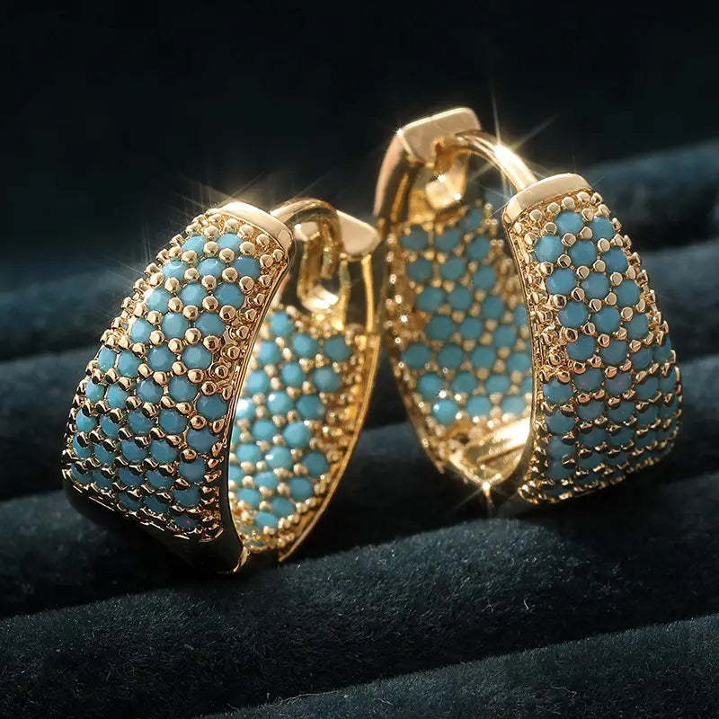 Golden-Tone Tyrkys Beaded Kroužek Náušnice | Zlatý