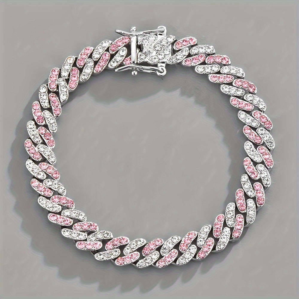 Arctic Blush Cuban Náramek | Bílé zlato