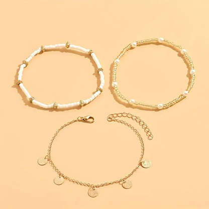 Coastal Charm 3-Piece Layered Anklet Sada | Zlatý