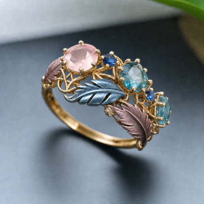 Antique Exotic Feather Krystal Prsten | Zlatý