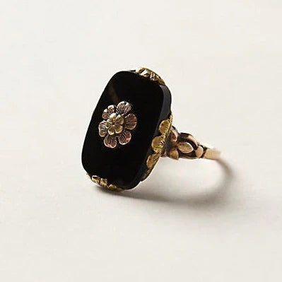 Vintage Black Kámen Prsten | Zlatý