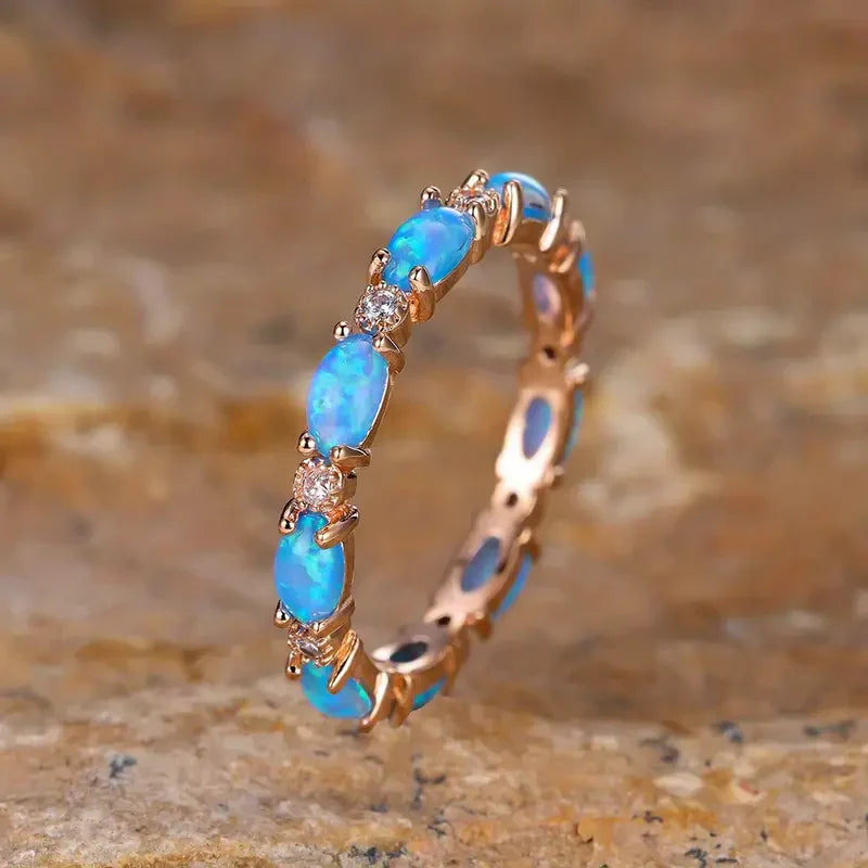 Elegantní Blue Opál Prsten | Zlatý