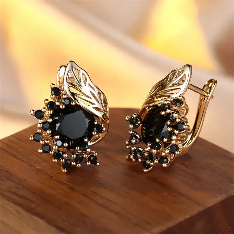 Black Zirconia Golden Náušnice | Zlatý