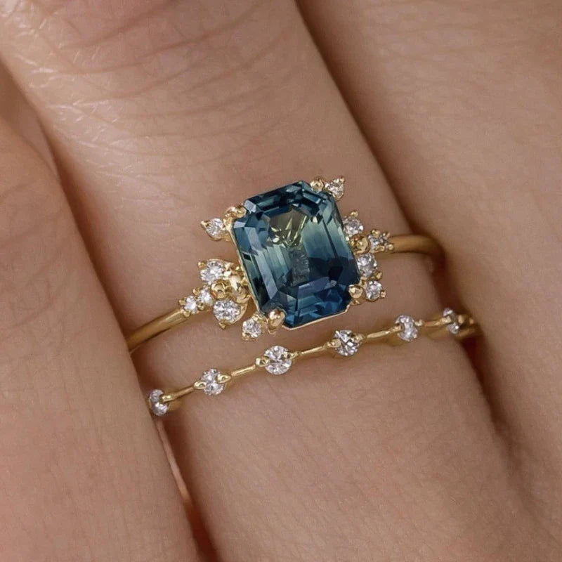 Krystal Blue Shine Sada prstenů | Zlatý