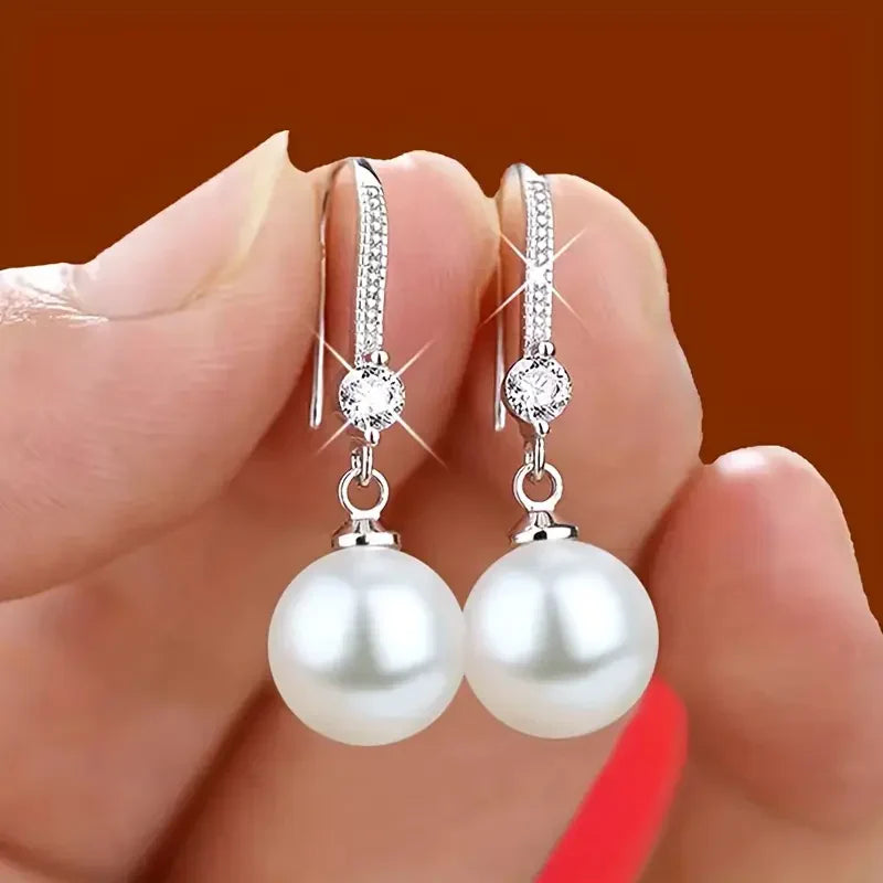 Lustrous Zirconia Perla Drop Náušnice | Bílé zlato