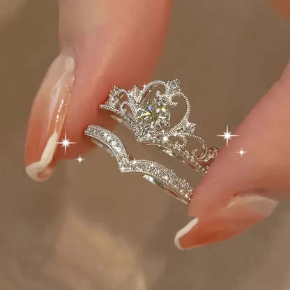 Shiny Crown Stříbrný Sada prstenů | Bílé zlato