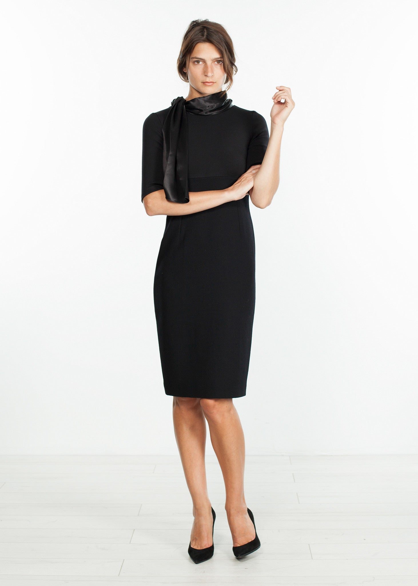 Rowan Lane Women's Tie Neck Wool Dress in Black - Rowan Lane London Womenswear