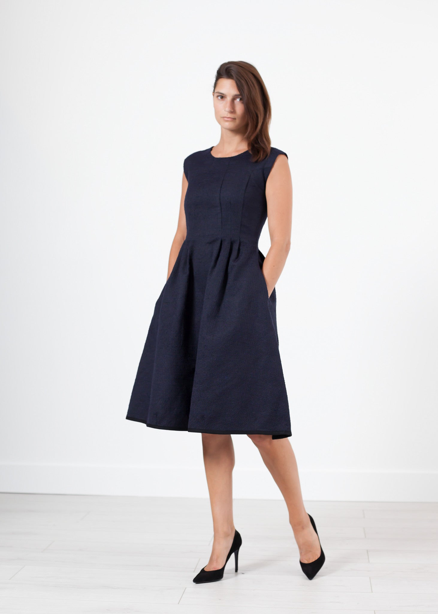 Rowan Lane Women's Pleated Rita Dress in Dark Navy - Rowan Lane London Womenswear