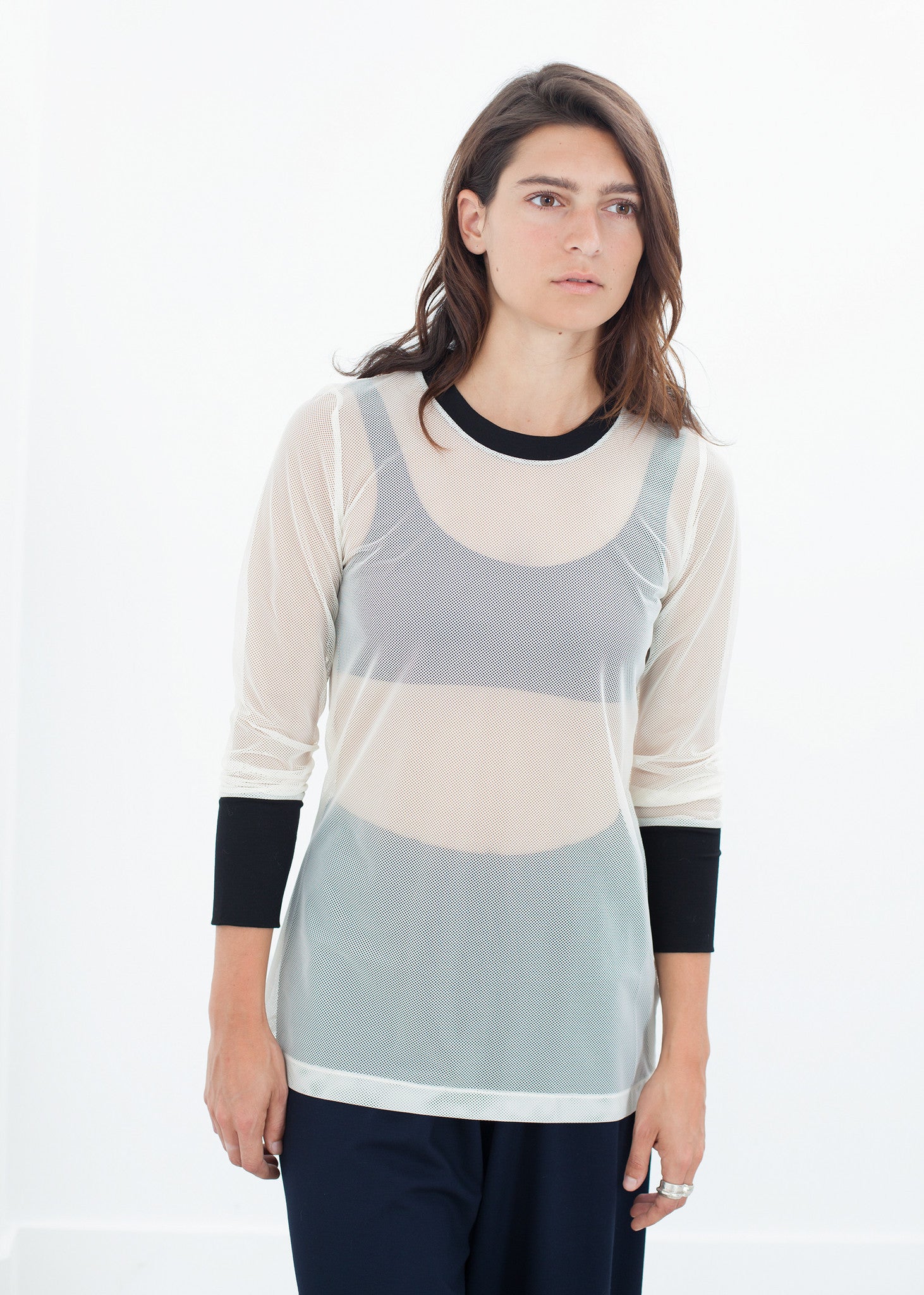 Rowan Lane Women's Cuffed Mesh Tee in Cream/Black - Rowan Lane London Womenswear