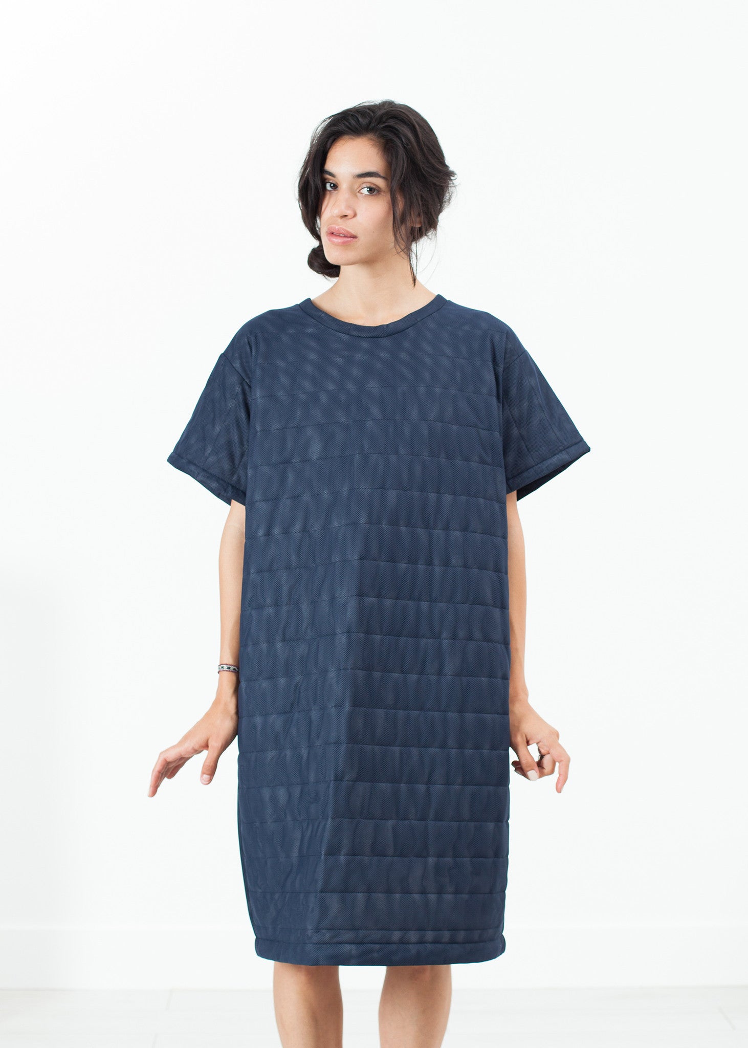 Rowan Lane Women's Quilted Mesh T-Shirt Dress in Navy - Rowan Lane London Womenswear