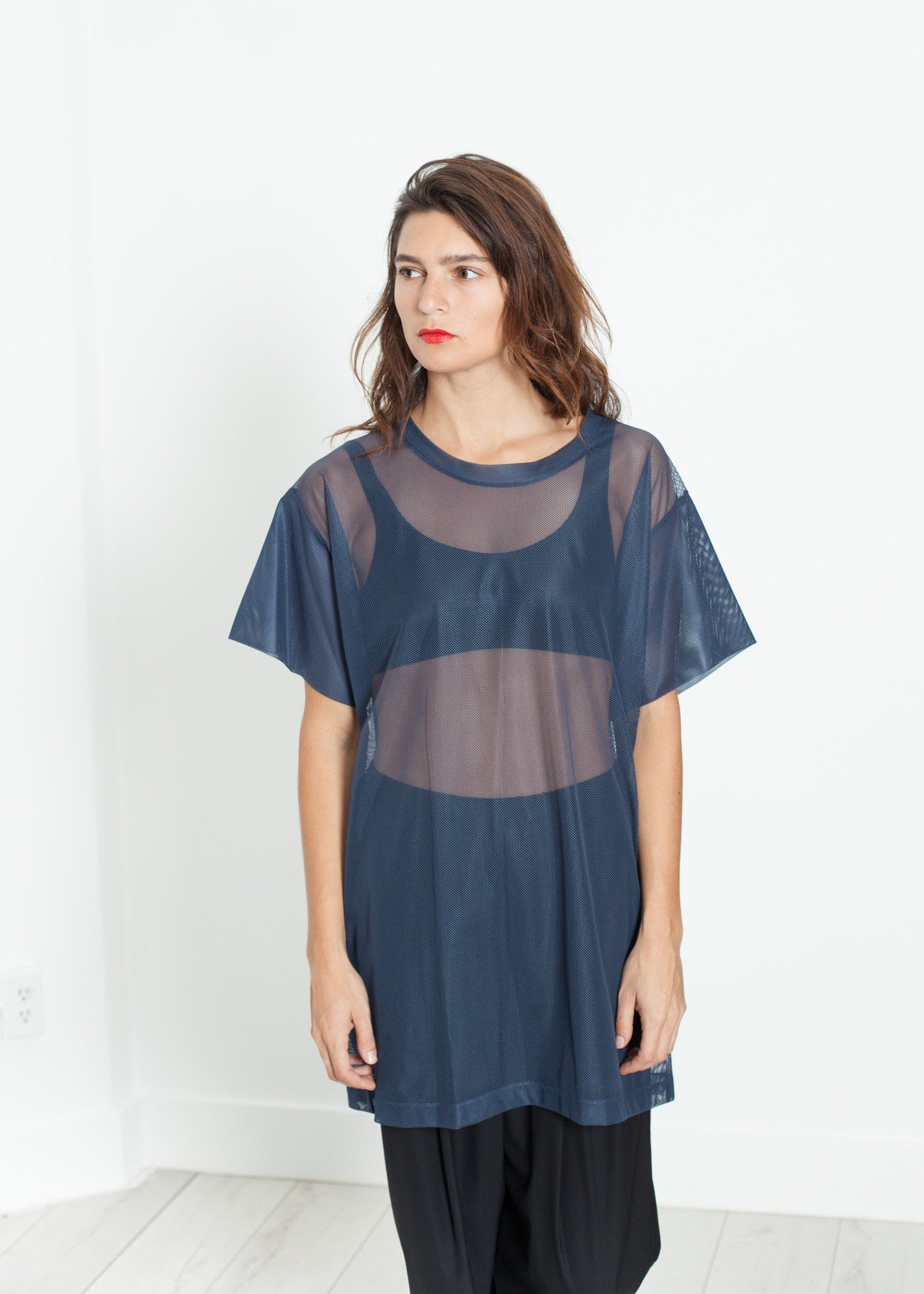 Rowan Lane Women's Mesh Over Tee in Navy - Rowan Lane London Womenswear