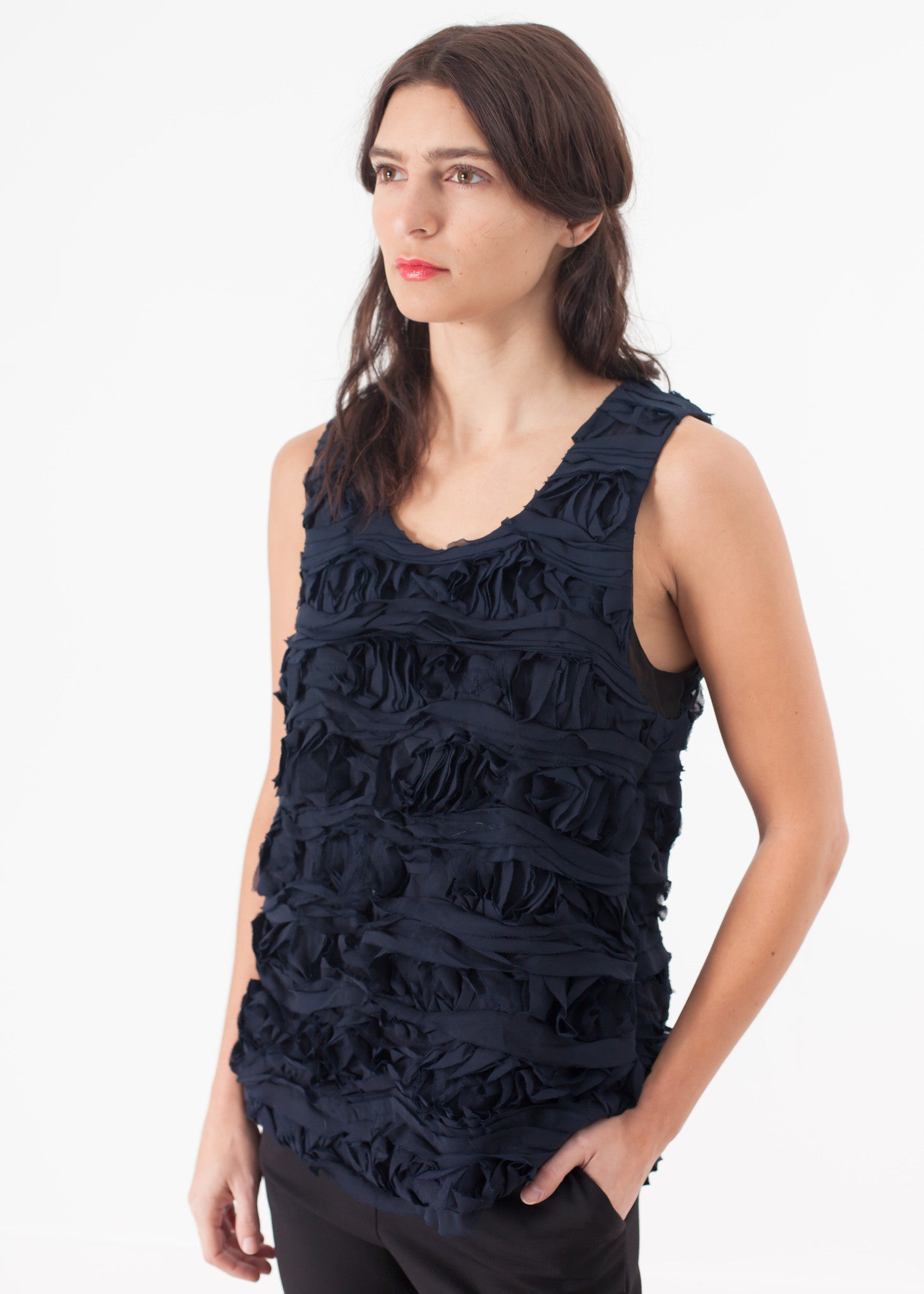 Rowan Lane Women's Ruffled Tank Top in Navy - Rowan Lane London Womenswear