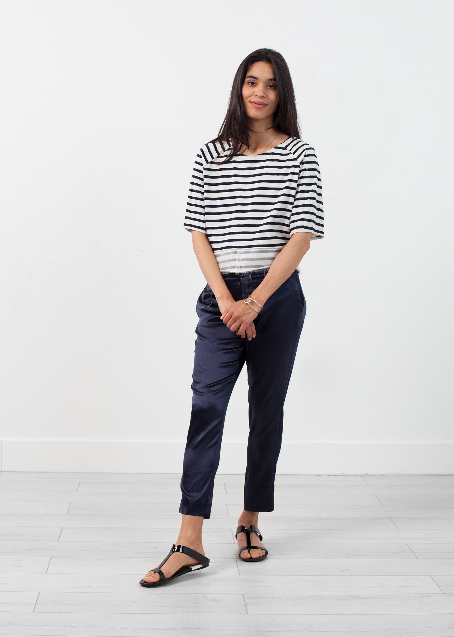 Rowan Lane Women's Sleeve Top in Navy Stripe - Rowan Lane London Womenswear