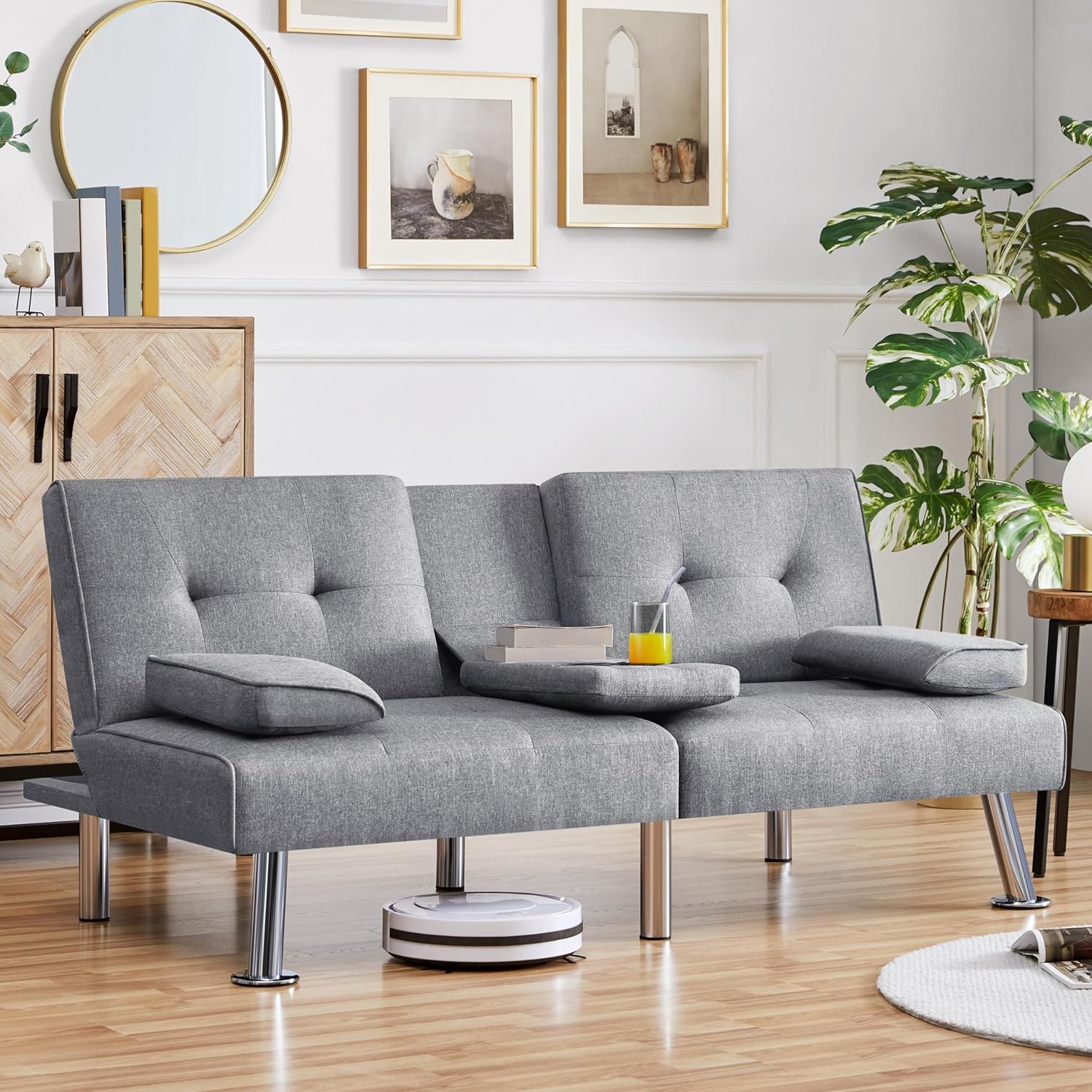 Yaheetech - Sofá Cama Convertible Ajustable, Moderno sillón reclinable de Piel sintética Reversible, sofá Cama Plegable, reposabrazos extraíbles, portavasos, 3 ángulos, Capacidad de 700 Libras, Color