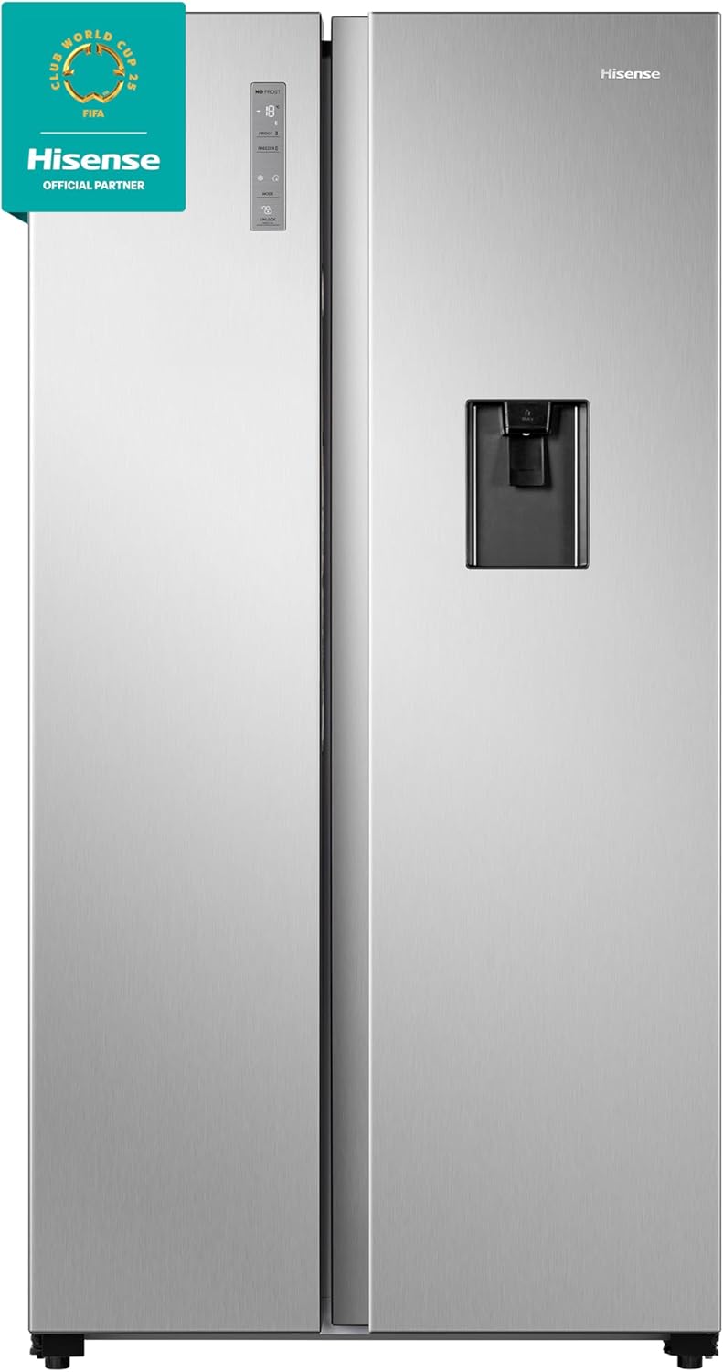 Hisense RS19N6WCX-Refrigerador Side by Side, 19 pies cúbicos con Dispensador de Agua, Control digital táctil, Total No Frost, Eco Inverter, 91x64x179cm(AnchoxLargoxAlto), Gris