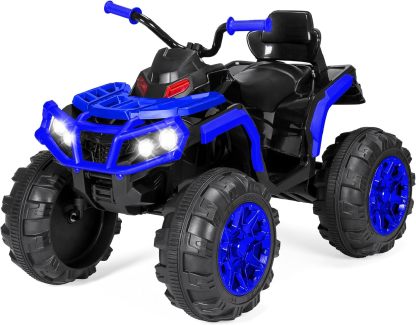 Best Choice Products 12V ATV eléctrico para niños de 4 ruedas con audio Bluetooth, velocidad máxima de 3.7 mph, neumáticos con banda de rodadura, faros LED, radio, color negro