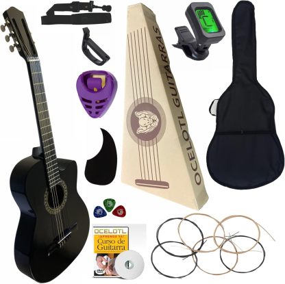 Guitarra Acústica Curva Ocelotl® Paquete Vital De Accesorios (Negro)
