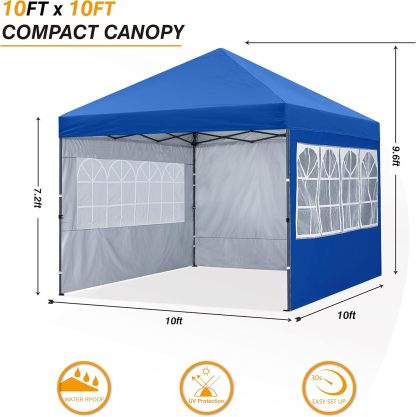 COOSHADE Toldo emergente de 10' x 10' con elegante ventana de iglesia pabellón al aire libre para fiesta, boda, barbacoa, tienda de eventos (azul real)