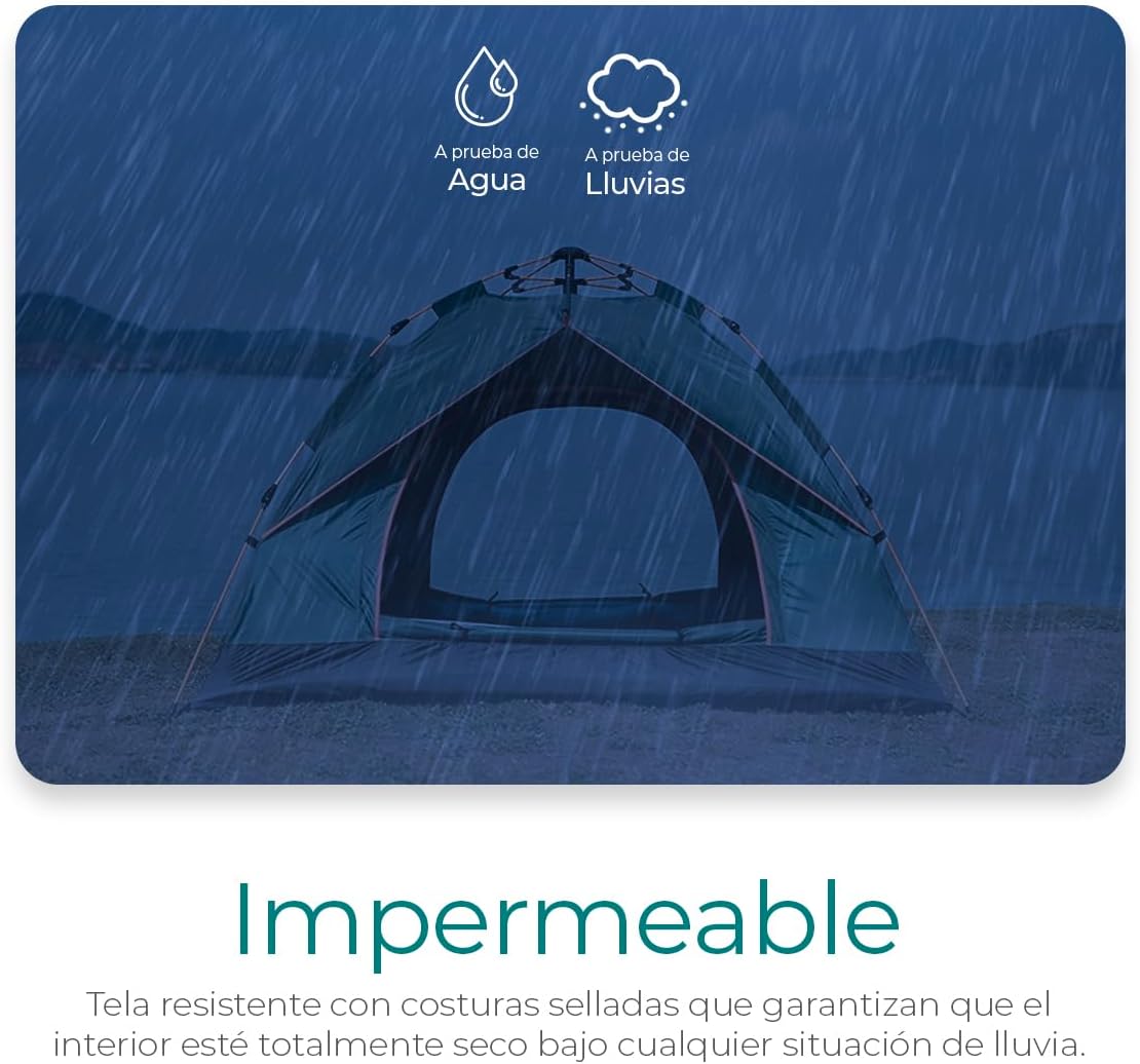 Raganet, Casa de Campaña para 3/4 Personas, Carpa Plegable de 2 Entradas, Tienda de Camping de 180cm X 140cm, Material Impermeable, Armado Sencillo, Bolsa de Almacenamiento