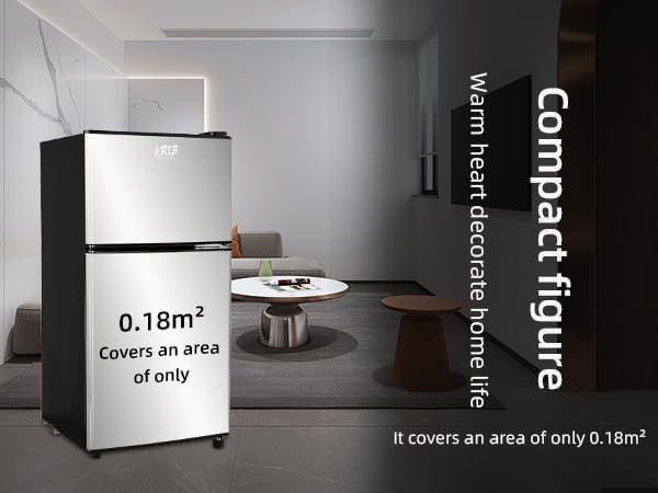 Mini nevera de 3.5 pies cúbicos, refrigerador pequeño, termostato ajustable de 7 niveles, estantes extraíbles con acero inoxidable, 2 puertas para oficina, recámara, departamento, plata,