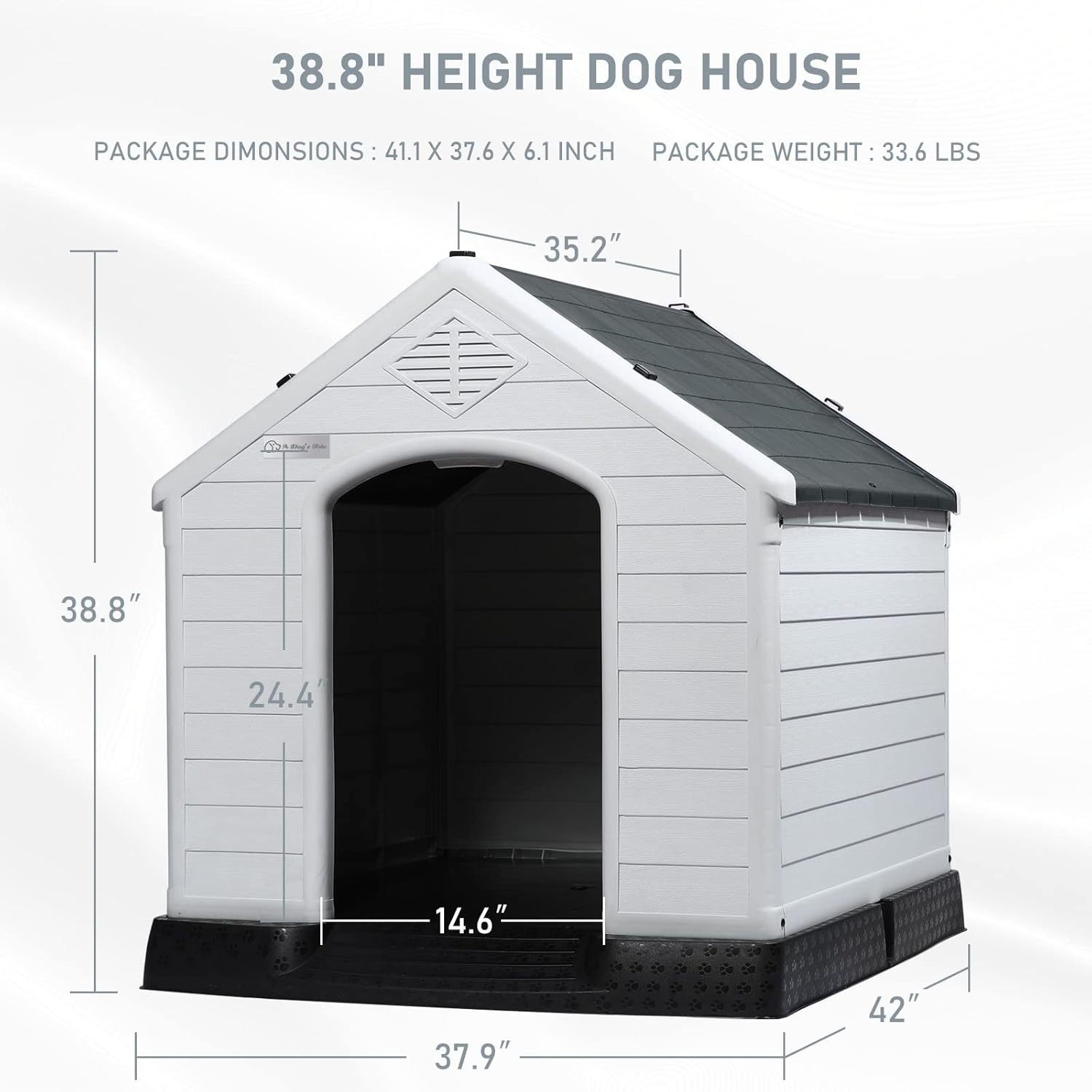 LEMBERI Casa de plástico duradera e impermeable para perros de tamaño pequeño a grande, casa de perro aislada para interiores y exteriores, refugio para cachorros con suelo elevado, fácil de montar, diseño de ventilación para perros