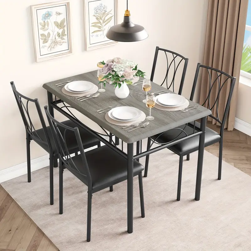 Juego de mesa de comedor para 4 personas, juego de mesa y sillas de comedor de cocina de 5 piezas, juego de muebles de mesa de comedor, adecuado para apartamentos de cocina