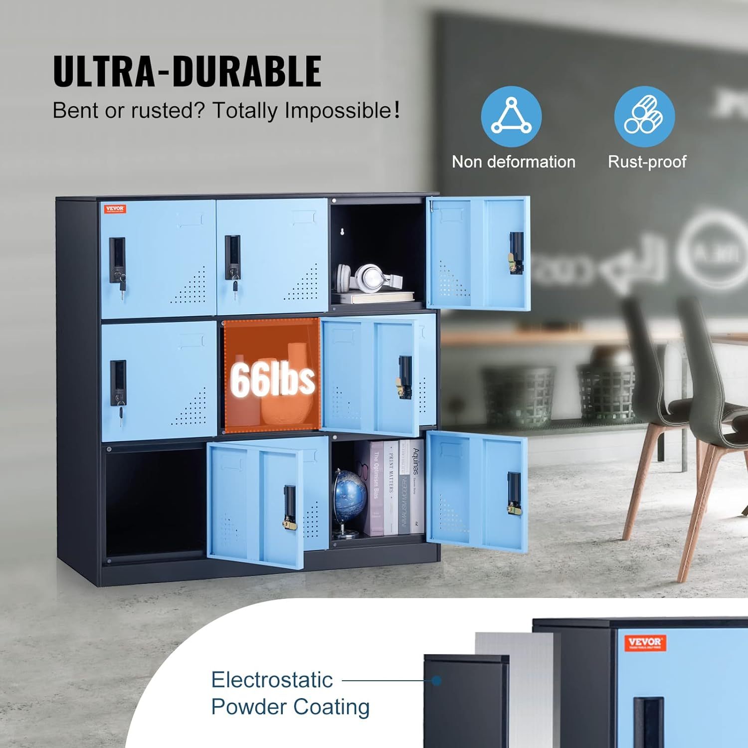 Metal Storage Cabinet with Wheels, 75'' Locking Steel Storage Cabinet with 2 Magnetic Doors and 4 Adjustable Shelves for Office, Garage, Home