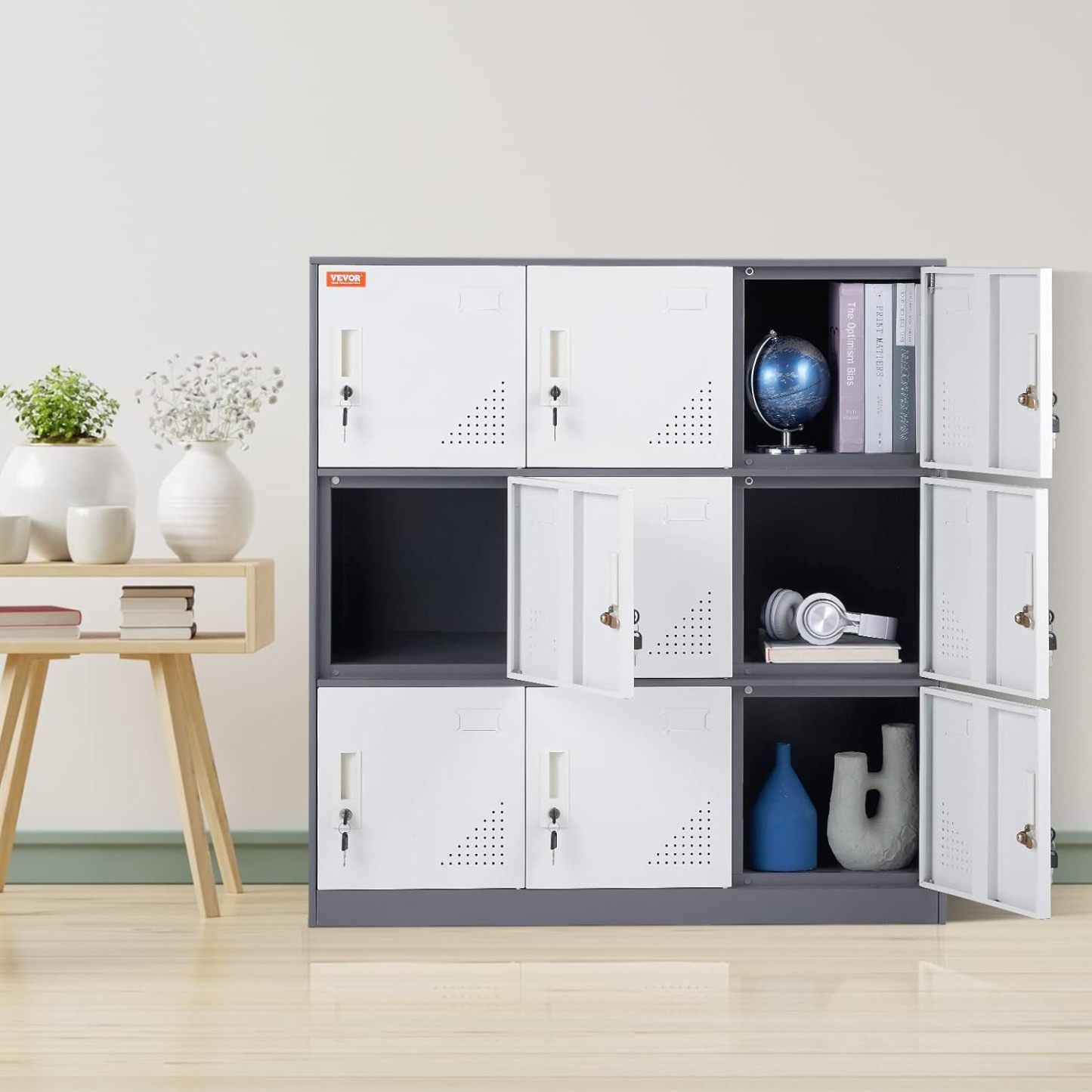 Metal Storage Cabinet with Wheels, 75'' Locking Steel Storage Cabinet with 2 Magnetic Doors and 4 Adjustable Shelves for Office, Garage, Home