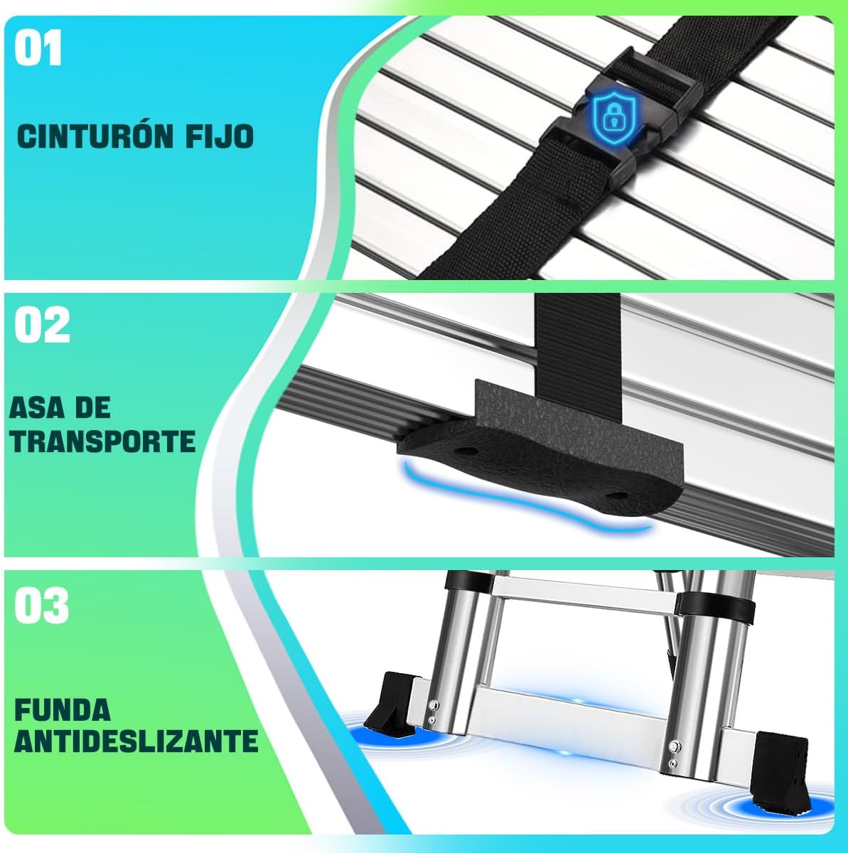 Escalera Telescópica 5 Metros Escalera de Tijera Aceros Inoxidables Plegable 2.5M+2.5M, Multiusos Retráctil Portátiles, Soporta 150 kg con Bloqueos de Seguridad