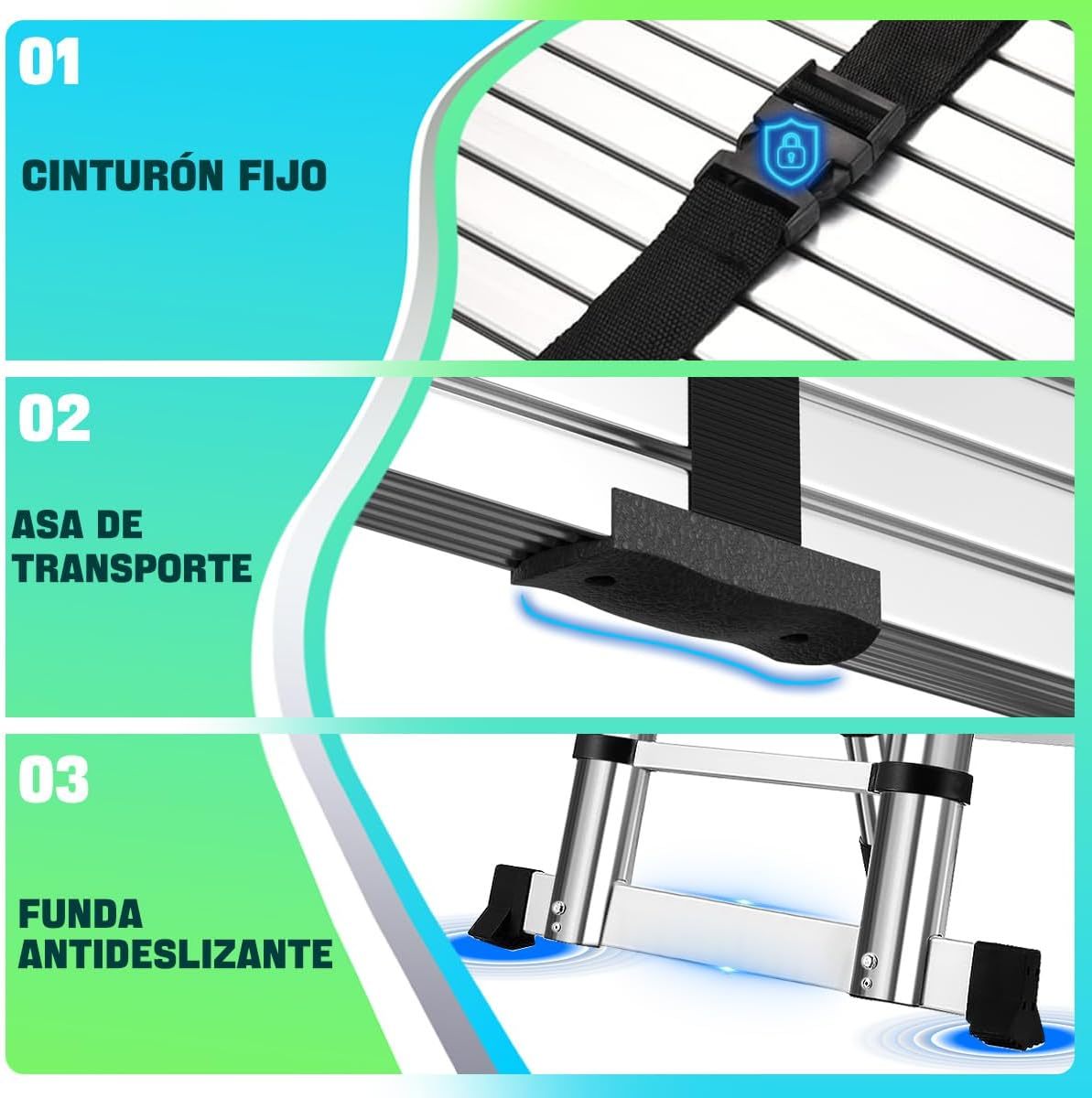 Escalera Telescópica 5 Metros Escalera de Tijera Aceros Inoxidables Plegable 2.5M+2.5M, Multiusos Retráctil Portátiles, Soporta 150 kg con Bloqueos de Seguridad