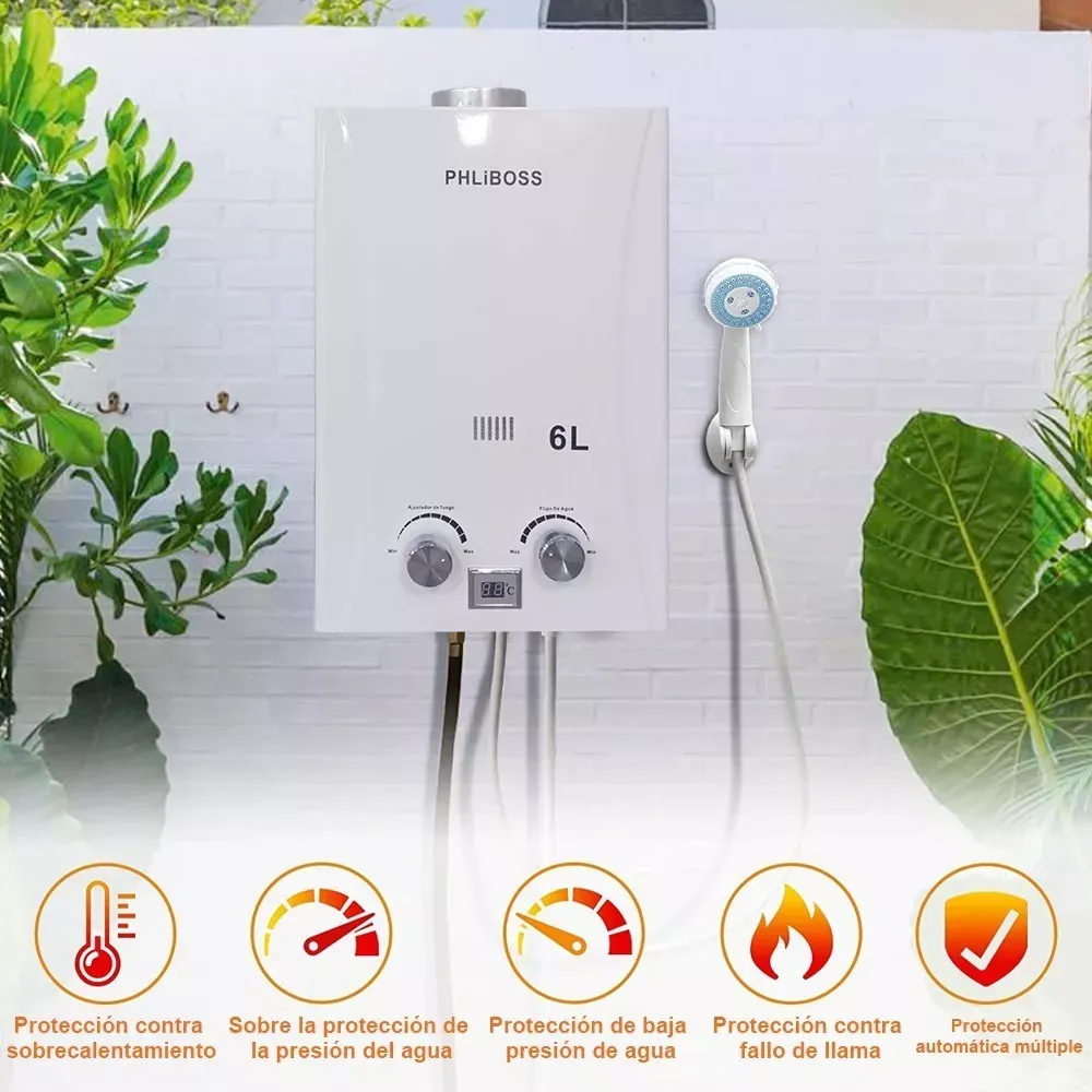 Calentador Agua A Gas Glp Instantaneo 6 Litros Con Pantalla