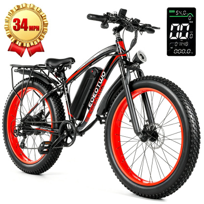 Bicicleta eléctrica con motor de 1500 W de potencia máxima, suspensión delantera, batería de 48 V y 15 Ah, neumáticos de 26" x 4,0", velocidad superior a 30 mph y autonomía de 70 millas; ideal para nieve, montaña y carretera.
