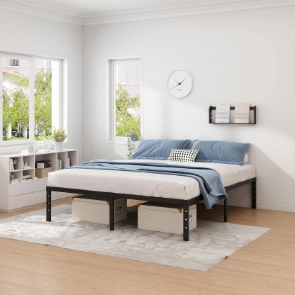 New Jeto Marco de cama de metal con espacio de almacenamiento debajo de la cama, plataforma sencilla y atmosférica, resistente y duradero, tamaño queen, adecuado para recámara
