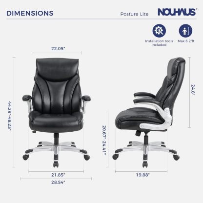 Nouhaus - Silla de oficina grande y alta con soporte lumbar, silla de oficina ergonómica de piel sintético, silla de computadora ejecutiva con reposabrazos ajustables (Posture Lite, blanco)