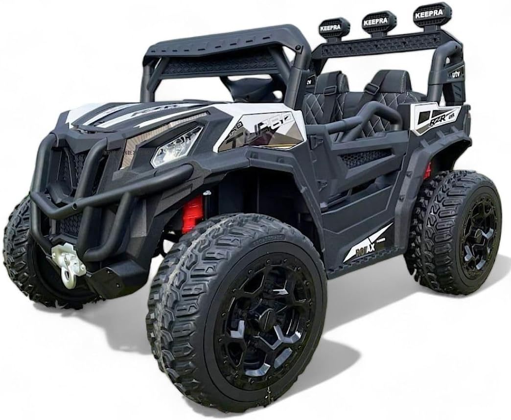 RZR Premium - montable electrico Todo Terreno con 4 Motores de 30 W, Asientos de Piel, Control Remoto, cinturón de Seguridad y Luces LED Brillantes para niños de 3 a 8 años.