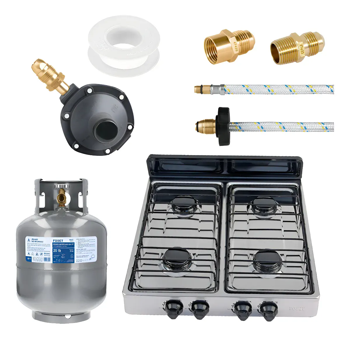 Parrilla Inox 4 Quemadores Con Tanque De Gas Y Accesorios Plateado