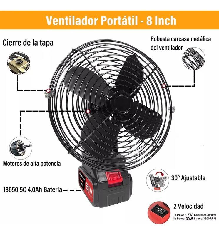 【Producto Viral】Conjunto de Ventilador Portátil de Metal Inalámbrico y Luz LED Recargable