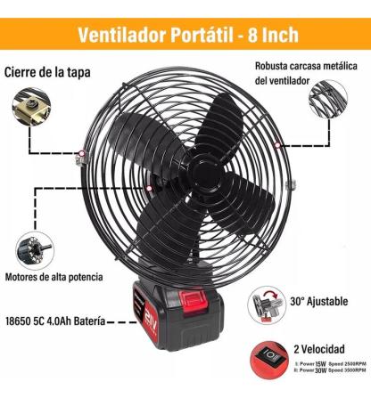 【Producto Viral】Conjunto de Ventilador Portátil de Metal Inalámbrico y Luz LED Recargable