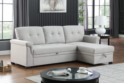 Lilola Home Lucca - Sofá seccional Reversible de Lino Gris Claro con diván de Almacenamiento