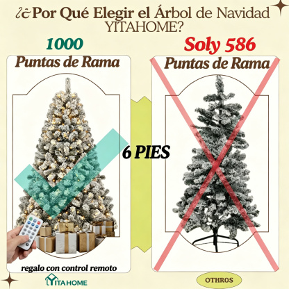 【11 modos de iluminación】 Árbol de Navidad artificial YITAHOME (disponible en 4,5 / 6 / 7,5 / 9 pies) con puntas de PVC y luces de color blanco cálido; ideal para la decoración del hogar o la oficina.