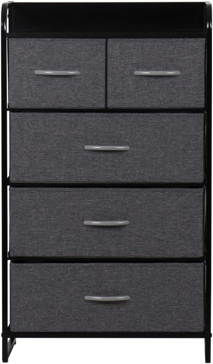 MU:4LIFE Cómoda De 5 Cajones Almacenamiento para Hogar Y Oficina, Organizador Cajonera De Estructura Metal y Cajones De Tela Lino Poliéster y Tela No Tejida (Gris Claro)