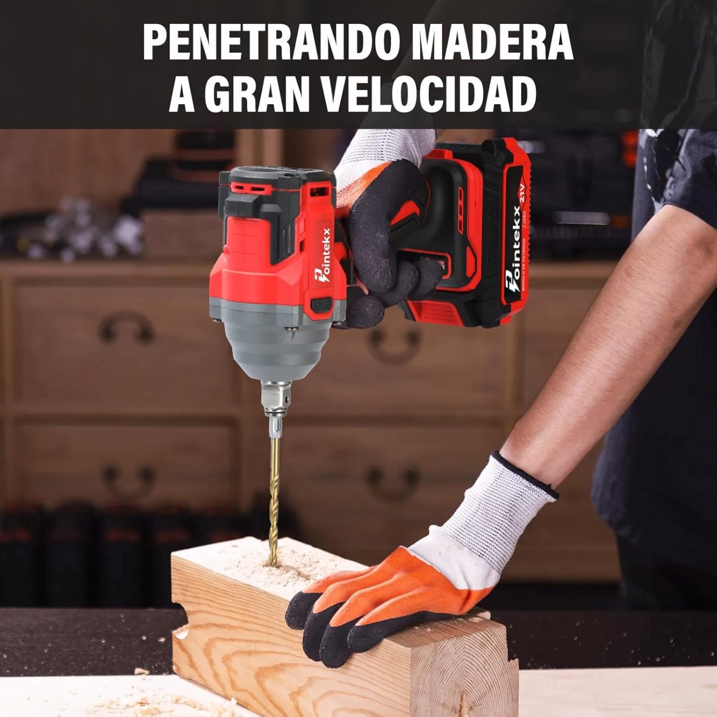 POINTEKX Pistola de Impacto 1/2" Inalambrica, 450N.M Llave de Impacto con Motor sin Escobillas, 2 * 3.0Ah Baterías Taladro de Impacto para Tornillos M6-M14, para Bricolaje y Reparación de Autos