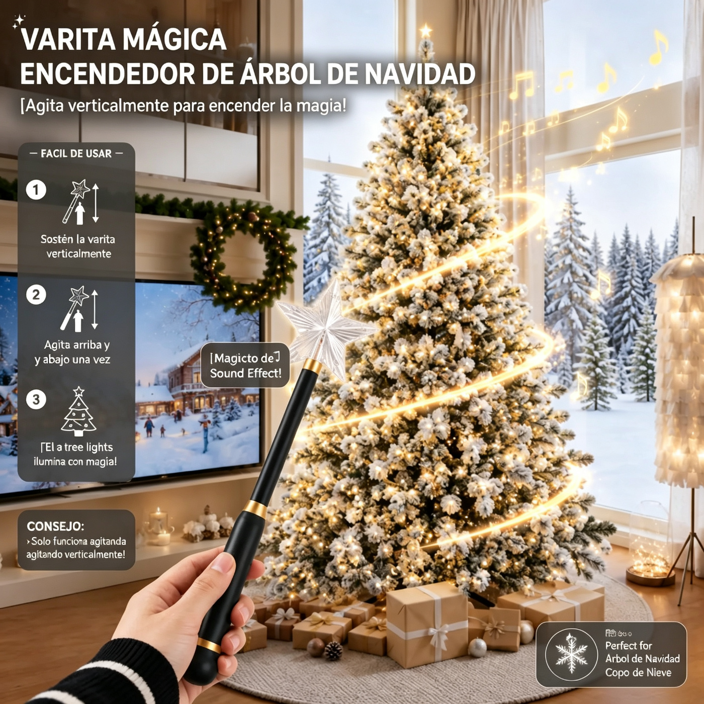 【11 modos de iluminación】 Árbol de Navidad artificial YITAHOME (disponible en 4,5 / 6 / 7,5 / 9 pies) con puntas de PVC y luces de color blanco cálido; ideal para la decoración del hogar o la oficina.