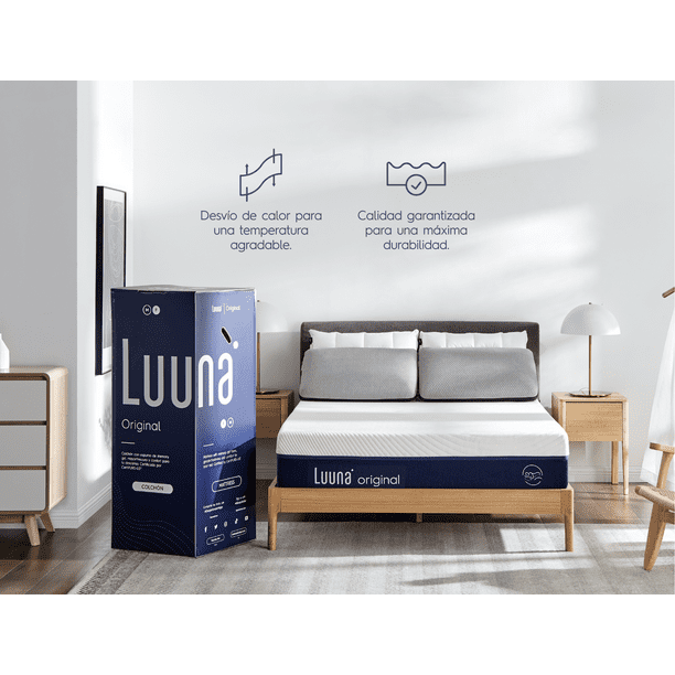Colchón Luuna Original y 2 Almohadas Ajustables Luuna, Memory Foam, Colchón en Caja blanco Matrimonial