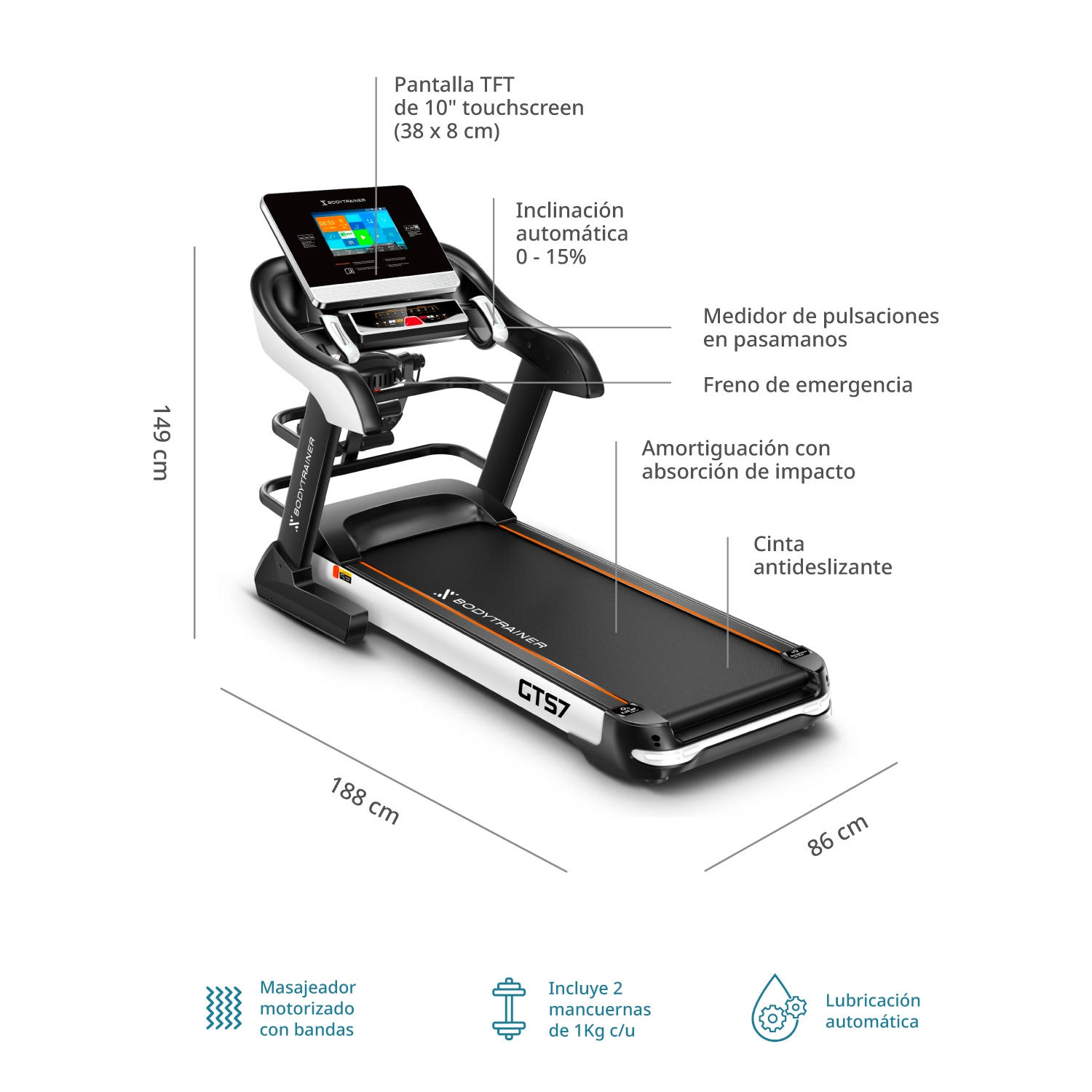 Trotadora Eléctrica Bodytrainer Runner PRO GTS7 con APPs