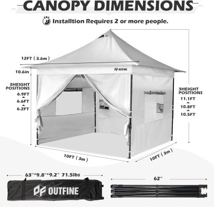 Toldo comercial resistente emergente de 12 x 12" en la parte superior y 10 x 10" en la base, marco de metal reforzado con cables de acero, bolsa con ruedas, paredes laterales x4, bolsas de arena x4, estacas para carpa x8