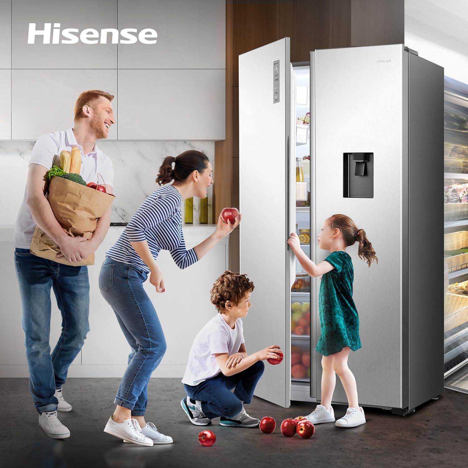 Hisense RS19N6WCX-Refrigerador Side by Side, 19 pies cúbicos con Dispensador de Agua, Control digital táctil, Total No Frost, Eco Inverter, 91x64x179cm(AnchoxLargoxAlto), Gris