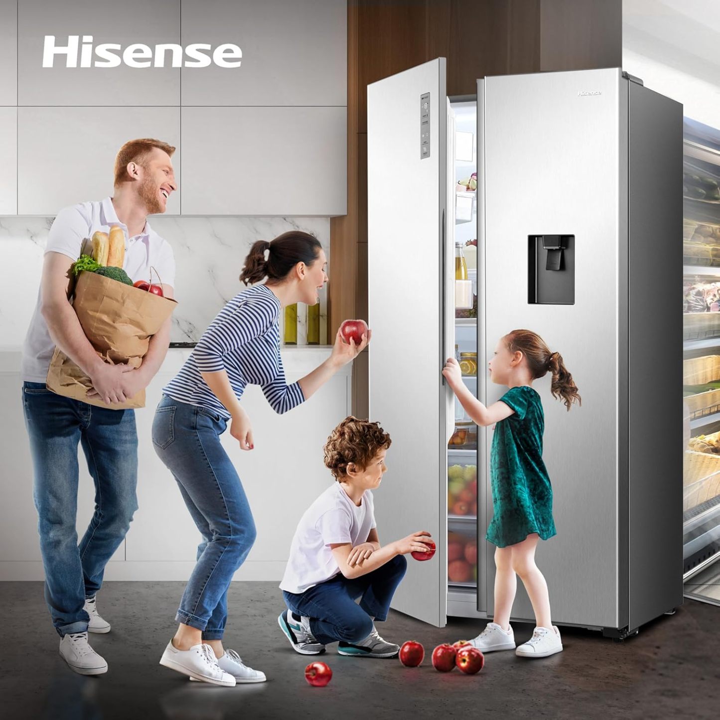 Hisense RS19N6WCX-Refrigerador Side by Side, 19 pies cúbicos con Dispensador de Agua, Control digital táctil, Total No Frost, Eco Inverter, 91x64x179cm(AnchoxLargoxAlto), Gris