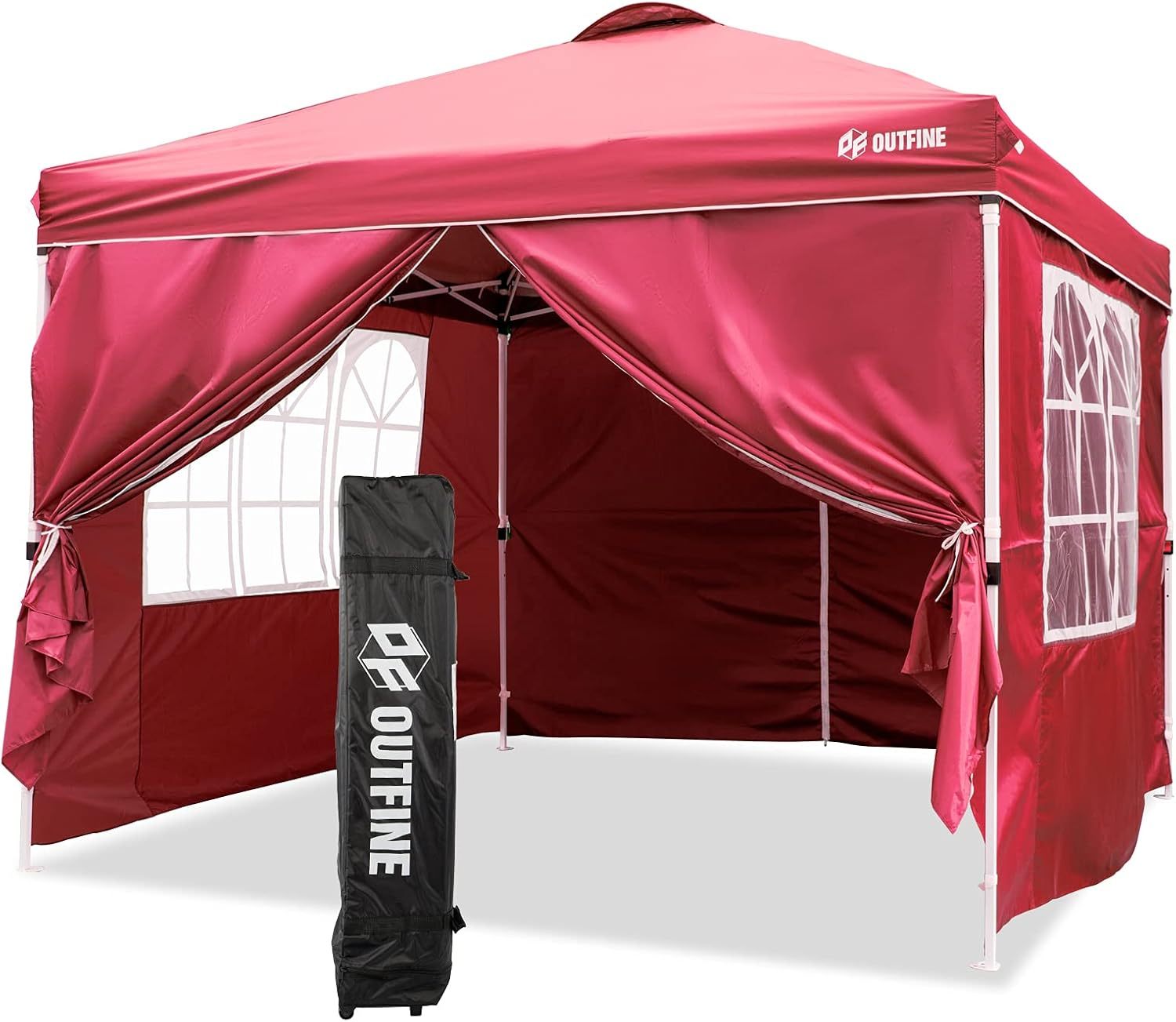 OUTFINE - Toldo desplegable de 10 x 10 pies, para cenador instantáneo, totalmente impermeable, toldos para fiestas al aire última intervensión con 4 paredes laterales extraíbles, estacas x 8, cuerdas x 4 (negro, 10 x 10 pies)