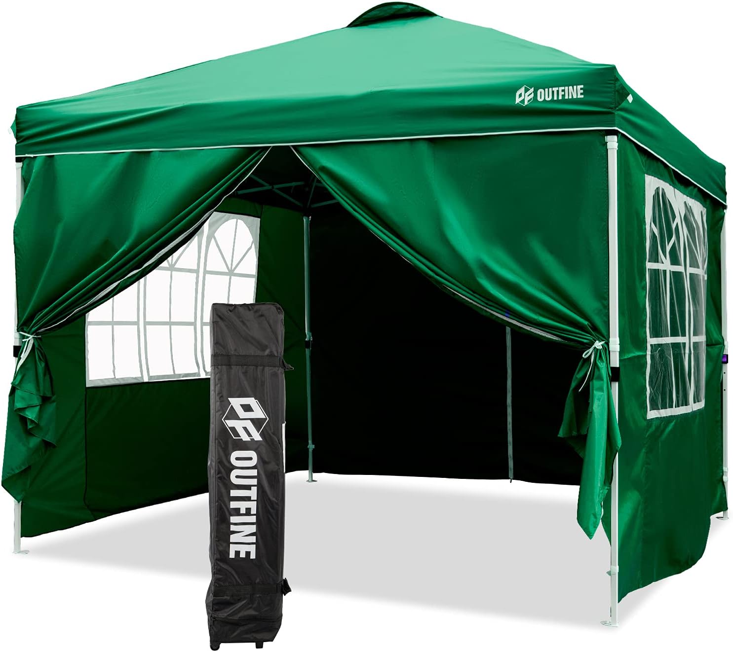 OUTFINE - Toldo desplegable de 10 x 10 pies, para cenador instantáneo, totalmente impermeable, toldos para fiestas al aire última intervensión con 4 paredes laterales extraíbles, estacas x 8, cuerdas x 4 (negro, 10 x 10 pies)